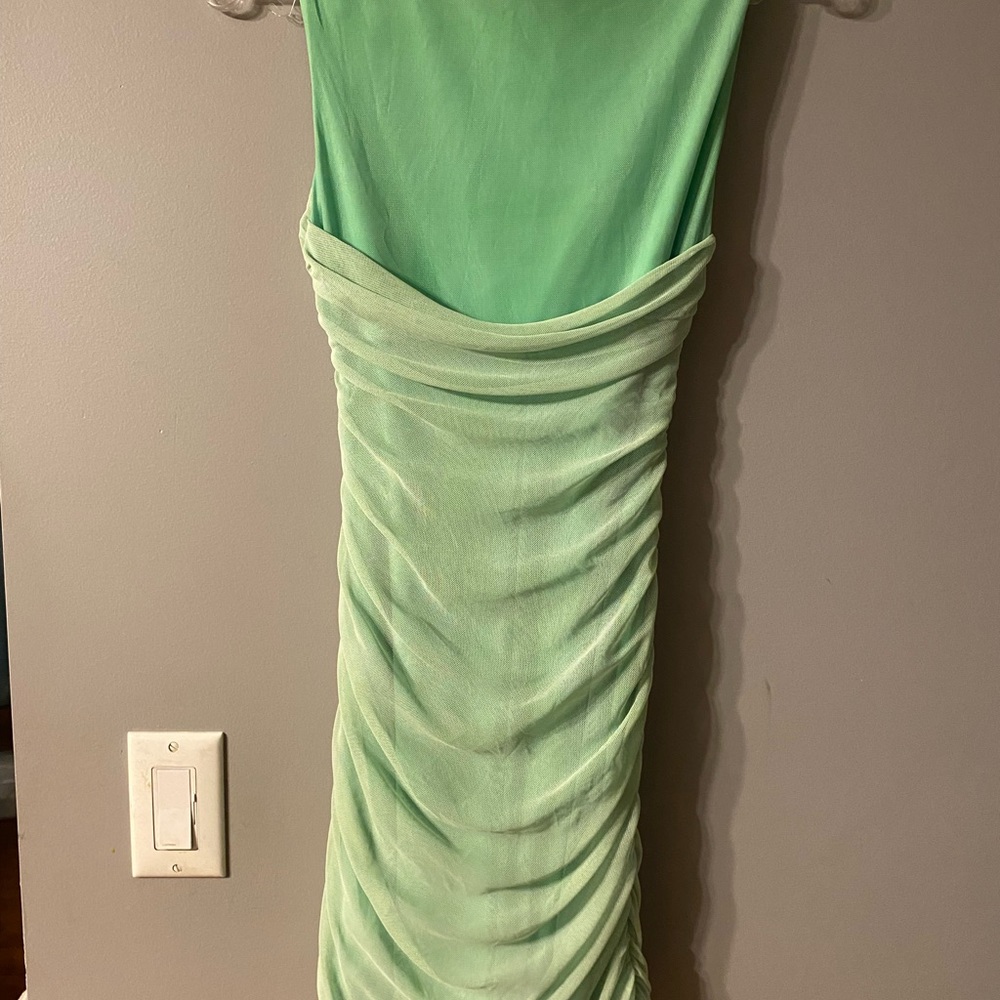 NWT Zara dress us med Green Party/cocktail mesh overlay NWT made in Romania - Picture 9 of 15